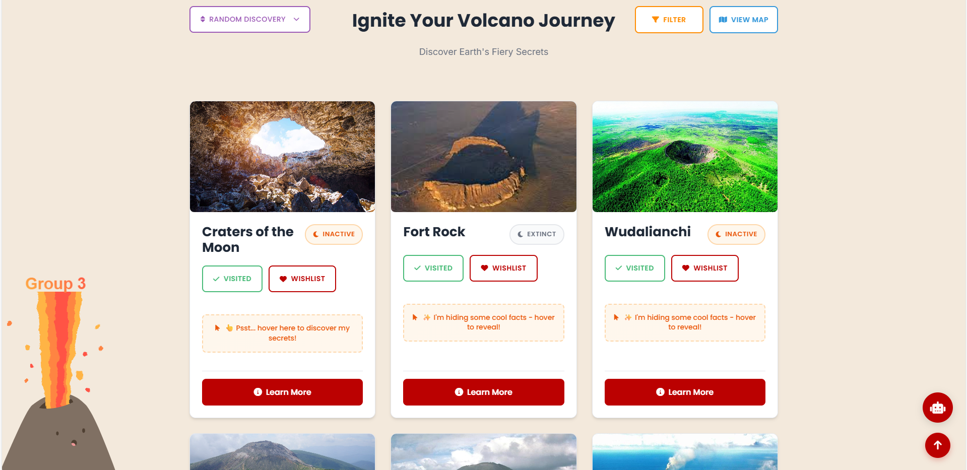 Volcanic home screen